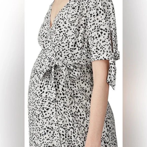 Seraphine Ava Maternity Wrap Dress White Black Polka Dot Dalmatian Print Size 2 - Picture 2 of 9